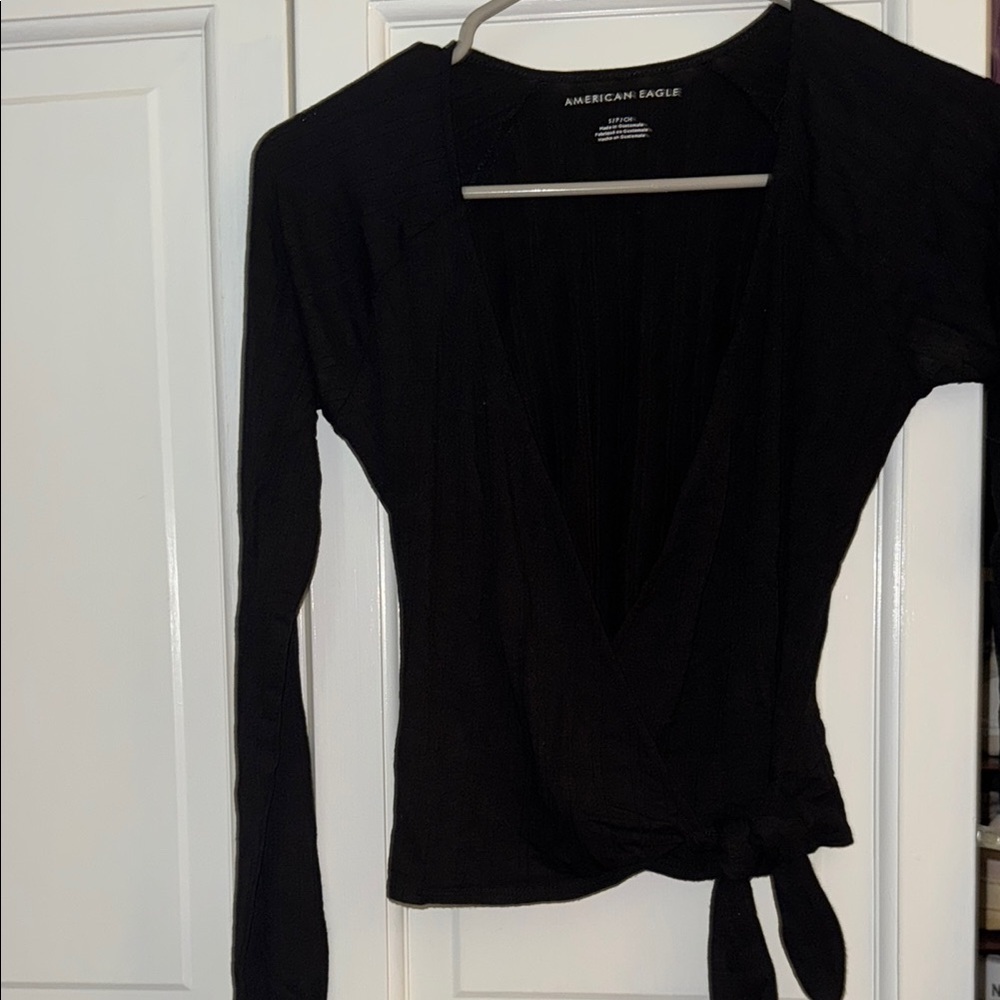 American Eagle Outfitters Wrap Top Black Blouse